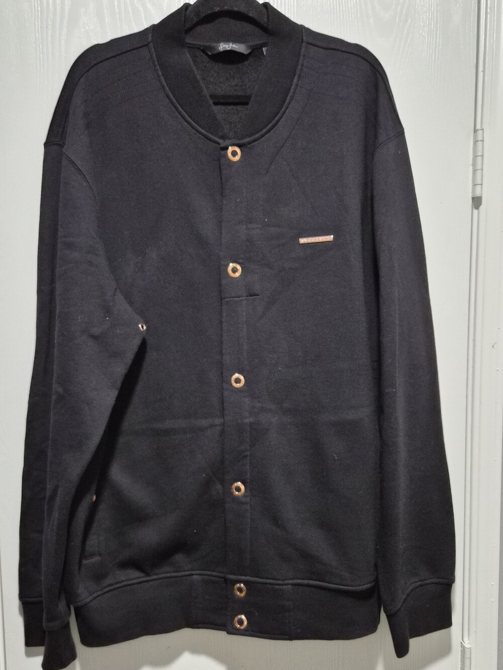 Sean John Men Black Fleeced Rose Gold Snap Up Button Sweater Jacket Size 3XL